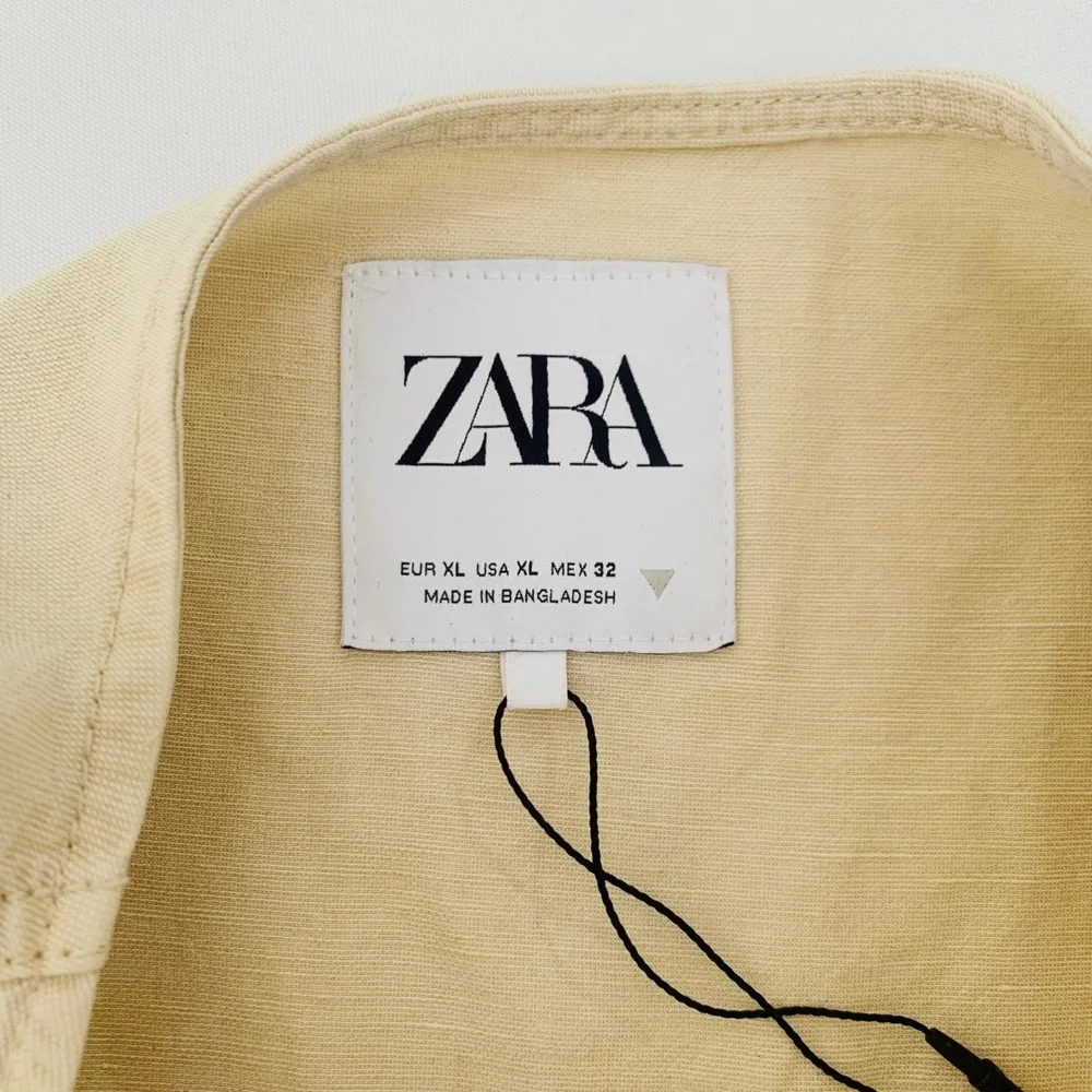 Zara Jumpsuit Women XL Beige Linen Blend Boiler Suit Utility Safari‎ Vacation